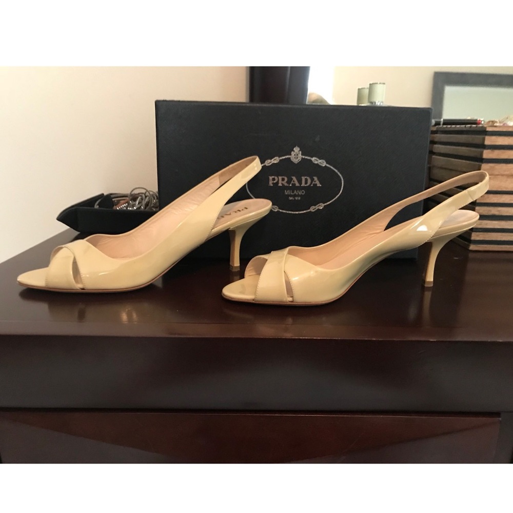 NWT Nude Prada Patent Leather Slingbacks